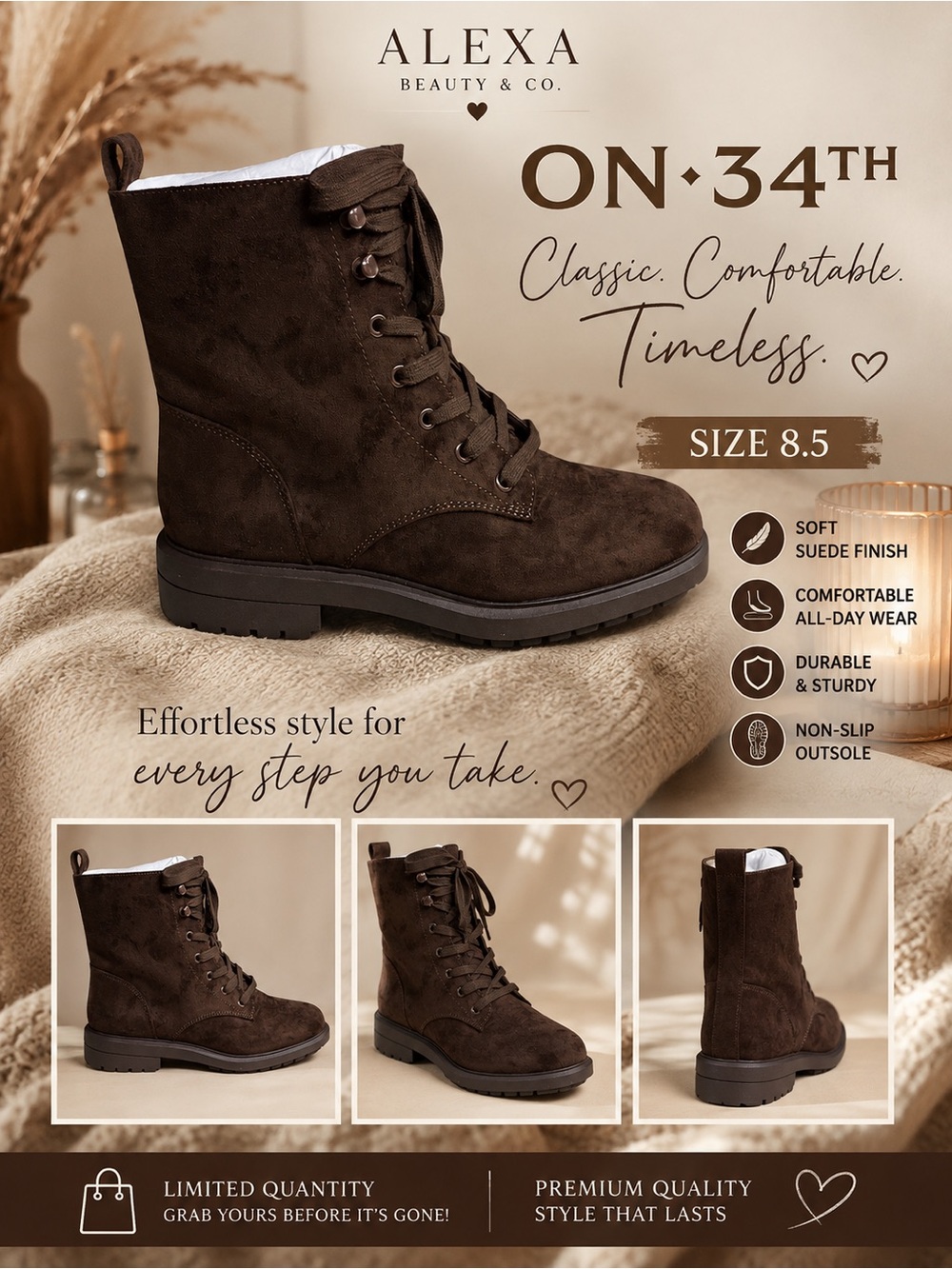On 34th Women's Brown Suede Lace-Up Ankle Boots